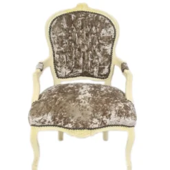 Casa Padrino Barock Salon Stuhl Khaki Velour Stoff / Creme - Antik Design Möbel