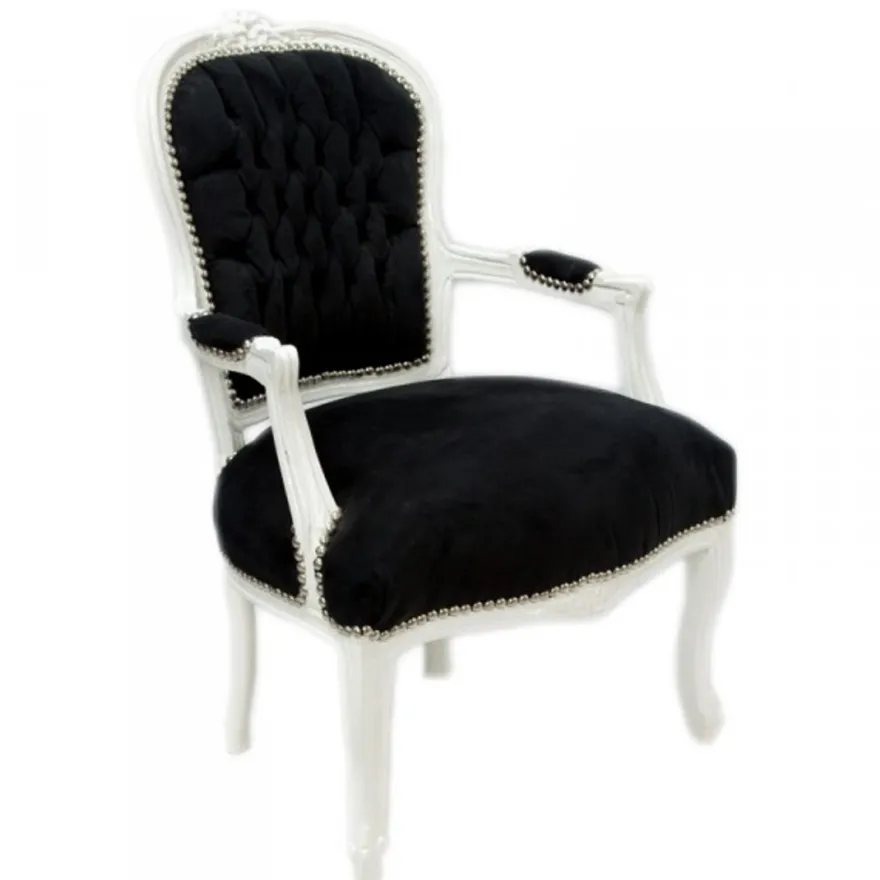 Casa Padrino Barock Salon Stuhl Schwarz / Weiss