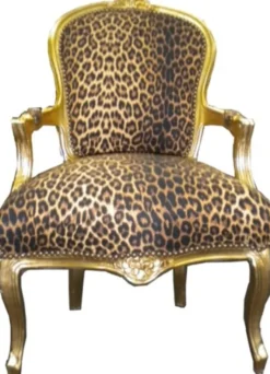 Casa Padrino Barock Salon Stuhl Leopard / Gold - Antik Stil Möbel
