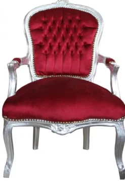 Casa Padrino Barock Salon Stuhl Bordeaux / Silber - Antik Stil Möbel