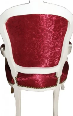Casa Padrino Barock Salon Stuhl Bordeaux Rot Muster / Antik Weiss - Stühle Möbel
