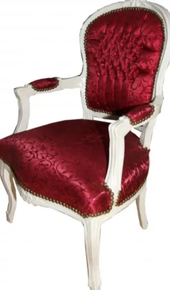 Casa Padrino Barock Salon Stuhl Bordeaux Rot Muster / Antik Weiss - Stühle Möbel