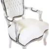 Casa Padrino Barock Salon Stuhl Weiß / Silber - Handgefertigter Antik Stil Stuhl mit edlem Kunstleder - Möbel im Barockstil - Barock Möbel - Barock Einrichtung