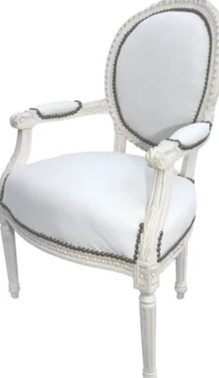 Casa Padrino Barock Salon Stuhl handgefertigt in Creme / Creme - 100 x 64 x 65 cm