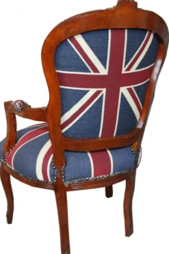 Casa Padrino Barock Salon Stuhl Union Jack / Mahagoni Braun - Englische Flagge - England