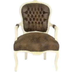 Casa Padrino Barock Salon Stuhl Braun Lederoptik / Creme - Möbel Antik Stil