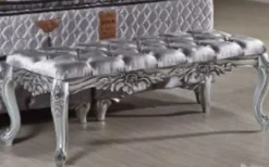Casa Padrino Barock Samt Sitzbank Silber - Prunkvolle Barock Möbel