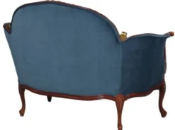 Casa Padrino Barock Samt Sofa Blau / Braun / Messingfarben 125 x 73,5 x H. 92,5 cm - Möbel im Barockstil