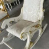 Casa Padrino Barock Schaukelsessel Silber / Beige / Creme / Weiß / Gold - Handgefertigter Schaukelstuhl mit Armlehnen und Fußstütze - Barock Möbel - Wohnzimmer Möbel im Barockstil