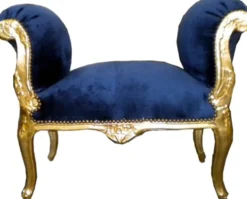 Casa Padrino Barock Schemel Hocker Royal Blau / Gold - Sitzbank aus Massivholz, 91 x 45 x 69 cm