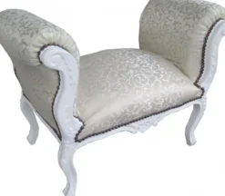 Casa Padrino Barock Schemel Hocker Creme Muster / Weiß - Sitzbank