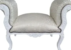 Casa Padrino Barock Schemel Hocker Creme Muster / Weiß - Sitzbank