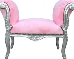 Casa Padrino Barock Schemel Hocker Rosa / Silber - Sitzbank