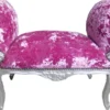 Casa Padrino Barock Schemel Hocker Pink Velour / Silber - Sitzbank - Möbel Antik Stil