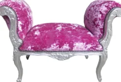 Casa Padrino Barock Schemel Hocker Pink Velour / Silber - Sitzbank - Möbel Antik Stil