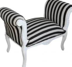 Casa Padrino Barock Schemel Hocker Schwarz / Weiß Streifen Weiß - Sitzbank