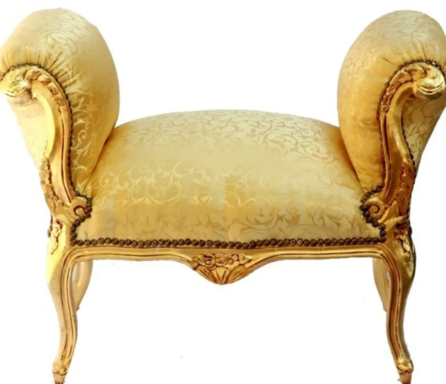Casa Padrino Barock Schemel Hocker Gold Muster / Gold - Sitzbank