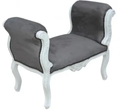 Casa Padrino Barock Schemel Hocker Grau / Weiß - Sitzbank - Antik Stil