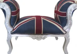 Casa Padrino Barock Schemel Hocker Union Jack / Silber - Sitzbank