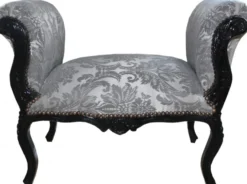 Casa Padrino Barock Schemel Hocker Grau Muster / Schwarz - Sitzbank - Limited Edition