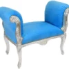 Casa Padrino Barock Schemel Hocker Hellblau / Silber - Sitzbank