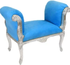 Casa Padrino Barock Schemel Hocker Hellblau / Silber - Sitzbank