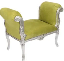 Casa Padrino Barock Schemel Hocker Jadegrün / Silber - Sitzbank