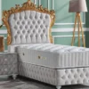 Casa Padrino Barock Schlafzimmer Set Grau / Weiß / Silber / Gold - Prunkvolles Einzelbett mit Nachttisch - Schlafzimmer Möbel im Barockstil