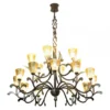 Casa Padrino Barock Schmiedeeisen Kronleuchter 18-flammig aus Glas, Schwarz, Durchmesser 1250 mm, höhenverstellbar