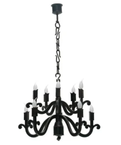 Casa Padrino Barock Schmiedeeisen Kronleuchter 10-Flammig - Hängeleuchte, Schwarz, Ø 700 mm, Länge 820-1220 mm