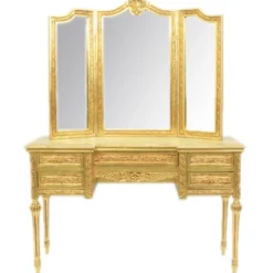 Casa Padrino Barock Schmink Konsole mit Spiegel Gold 120 x 40 x H155 cm - Schlafzimmer Spiegelkonsole mit Schubladen