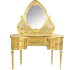 Casa Padrino Barock Schmink Konsole mit Spiegel Gold 120 x 40 x H155 cm - Schlafzimmer Spiegelkonsole mit Schubladen