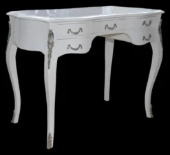 Casa Padrino Barock Schreibtisch in Weiß Hochglanz und Silber - Luxuriöser Sekretär mit 5 Schubladen - 100 x 80 x 58 cm