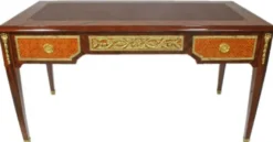 Casa Padrino Barock Schreibtisch Braun / Gold 180 x 70 x H. 80 cm - Handgefertigter Massivholz Bürotisch mit 3 Schubladen - Büro Möbel im Barockstil