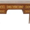 Casa Padrino Barock Schreibtisch Braun / Gold 120 x 60 x H. 80 cm - Handgefertigter Massivholz Bürotisch mit 5 Schubladen - Büro Möbel im Barockstil