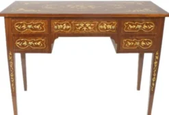 Casa Padrino Barock Schreibtisch Braun / Gold 120 x 60 x H. 80 cm - Handgefertigter Massivholz Bürotisch mit 5 Schubladen - Büro Möbel im Barockstil