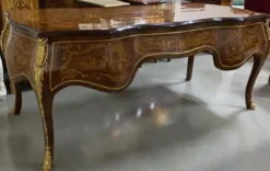 Casa Padrino Barock Schreibtisch Mahagoni Intarsien / Gold - Handgefertigter Antik Stil Sekretär mit 5 Schubladen - Barock Büro Möbel