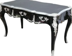Casa Padrino Barock Schreibtisch Sekretär im Antik Stil Schwarz / Silber 138 x 70 x H. 80 cm