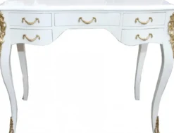 Casa Padrino Barock Schreibtisch in Weiß Hochglanz und Gold 100 x 58 x 80 cm - Luxuriöser Sekretär aus Massivholz