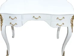 Casa Padrino Barock Schreibtisch in Weiß Hochglanz und Gold 100 x 58 x 80 cm - Luxuriöser Sekretär aus Massivholz
