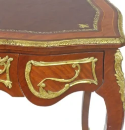 Casa Padrino Barock Schreibtisch Braun / Gold - Handgefertigter Massivholz Bürotisch mit 3 Schubladen - Büro Möbel im Barockstil