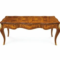 Casa Padrino Barock Schreibtisch mit 3 Schubladen Braun Intarsien 200 cm - Barock Büro Möbel - Prunkvolle Barockstil Möbel