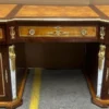 Casa Padrino Barock Schreibtisch Braun / Hellbraun / Weiß / Gold - Handgefertigter Barockstil Massivholz Bürotisch - Büro Möbel im Barockstil - Barock Möbel