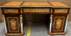 Casa Padrino Barock Schreibtisch Braun / Hellbraun / Weiß / Gold - Handgefertigter Barockstil Massivholz Bürotisch - Büro Möbel im Barockstil - Barock Möbel