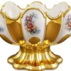 Casa Padrino Barock Schüssel mit Blumen Design Gold / Weiß / Mehrfarbig 52 x 42 x H. 32 cm - Prunkvolle handgefertigte & von Hand bemalte Keramik Schüssel veredelt mit 24 Karat Gold