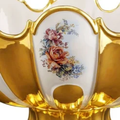 Casa Padrino Barock Schüssel mit Blumen Design Gold / Weiß / Mehrfarbig 52 x 42 x H. 32 cm - Prunkvolle handgefertigte & von Hand bemalte Keramik Schüssel veredelt mit 24 Karat Gold