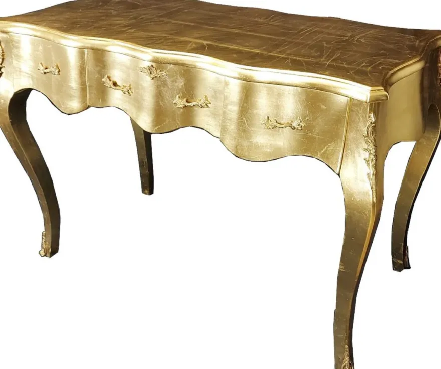Casa Padrino Barock Sekretär Gold - Handgefertigter Barockstil Schreibtisch mit 3 Schubladen - Büromöbel im Barockstil - Barock Möbel - Barock Einrichtung - Büro Einrichtung im Barockstil