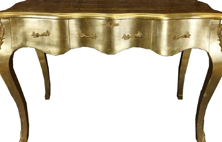 Casa Padrino Barock Sekretär Gold - Handgefertigter Barockstil Schreibtisch mit 3 Schubladen - Büromöbel im Barockstil - Barock Möbel - Barock Einrichtung - Büro Einrichtung im Barockstil