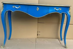 Casa Padrino Barock Sekretär mit 3 Schubladen Blau / Gold - Handgefertigter Massivholz Schreibtisch im Barockstil - Barock Büro Möbel