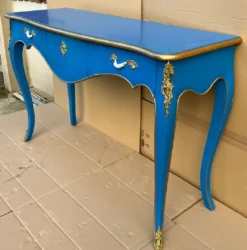 Casa Padrino Barock Sekretär mit 3 Schubladen Blau / Gold - Handgefertigter Massivholz Schreibtisch im Barockstil - Barock Büro Möbel